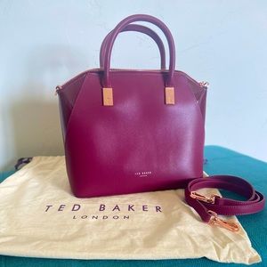 Ted Baker structured handbag with patent leather, burgundy, like new